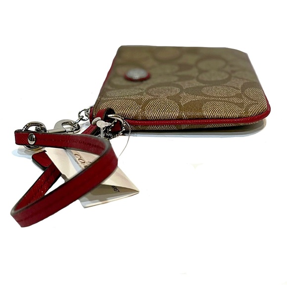 NWT Coach Khaki/Red Peyton Signature Small Wristlet - Picture 5 of 14